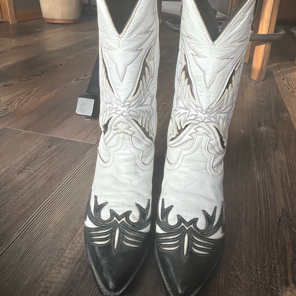 Black and White Western Heeled Boots